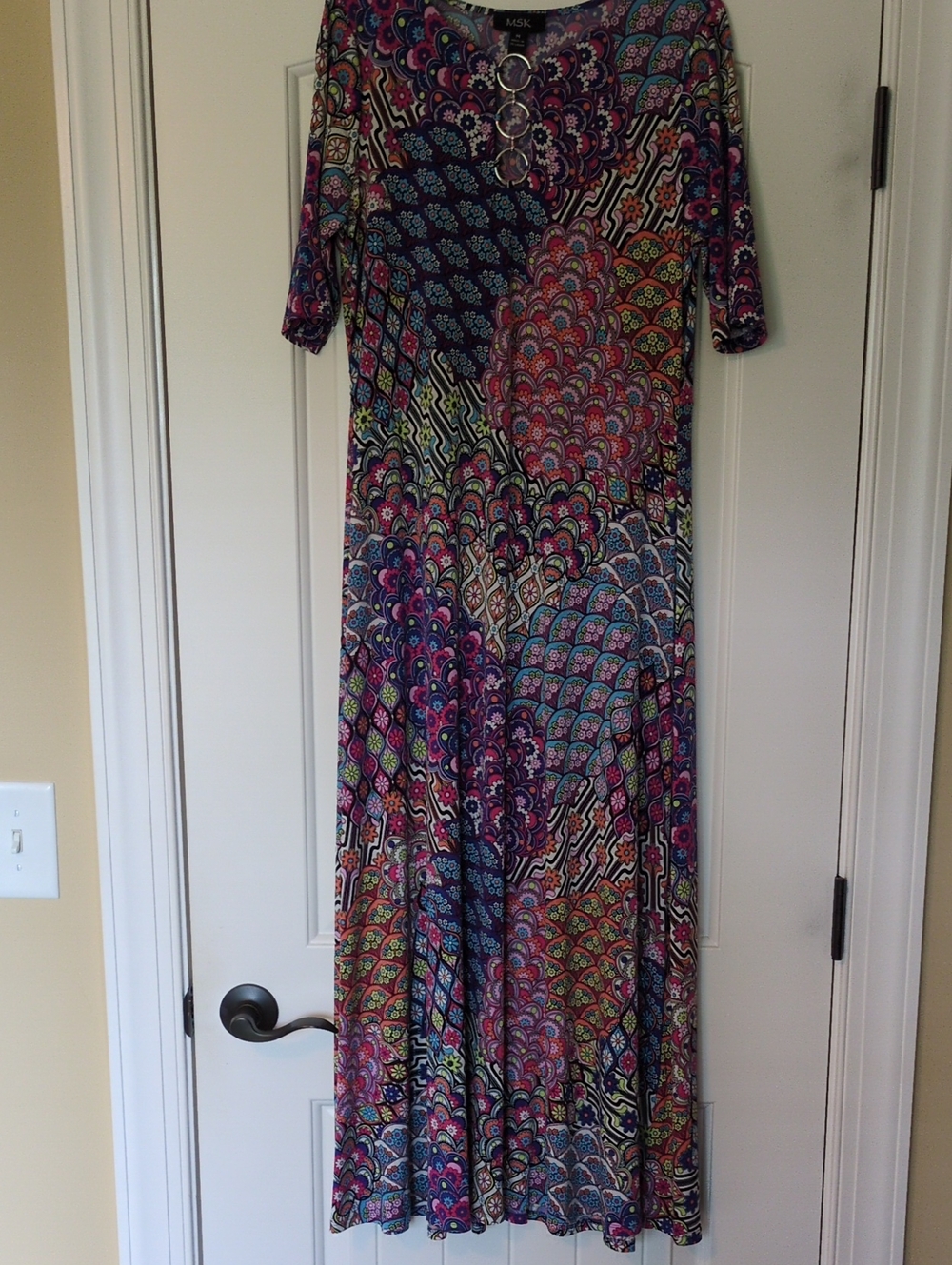 MSK Multicolored Geometric & Floral Maxi Dress with Ring Detail